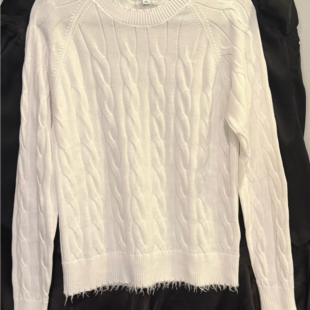 Minnie Rose White Crew Neck Sweater Classic Knit